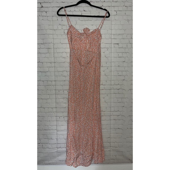 Flynn Skye Women's Maxi Dress Peach Floral Print Spaghetti Strap Tie Front L - Picture 5 of 8